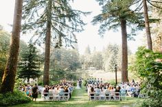 an outdoor wedding in the woods