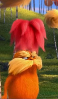 the lorax is standing in front of some trees and looking up at something