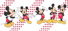 three mickey mouses with different poses and expressions