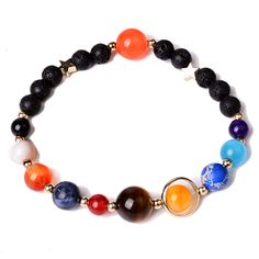 PRICES MAY VARY. ★Unique Design Handmade Solar System Bracelet Is From Beautiful Precious Natural Stones,REAL ROSE GOLD and PLATINNM PLATED ,HIGH QUALITY Material. ★The Nine Beads Represent The Nine Planets: Include:Mercury--6mm White jade, Venus--8mm Amber ,Earth--8mm Lapis lazuli , Mars--6mm Red agate, Jupiter-- 10mm Tiger eye stone, Saturn-- 8mm Yellow Jade,Uranus--8mm Blue Emperor,Neptune--8mm Aquamarine,Pluto--6mm Amethyst When You Wear It, You Are The Sun And The Nine Planets Are Revolve A Galaxy Bracelet, Nasa Solar System, Eight Planets, Saturn Girl, Astronomy Gifts, Solar System Bracelet, 9 Planets, Real Rose, Yellow Jade