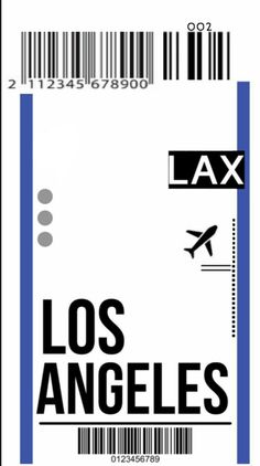 a barcode with the words los angeles and an airplane on it's side