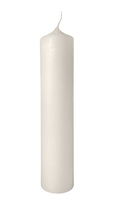 a white pillar candle on a white background