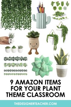 green plants and succulents with text that reads, 9 amazon items for your plant