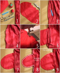 step by step instructions on how to sew a red dress with gingham