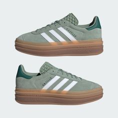 Adidas Gazelle Green, Green Footwear, Adidas Bold, Adidas Gazelle Bold, Gazelle Bold, Men's Adidas (men), Iconic Shoes, Bold Shoes, Adidas Originals Gazelle