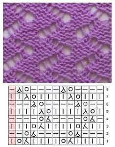 the knitting pattern is shown in two different colors, one purple and one light pink