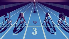 three women racing on a race track in an animated style