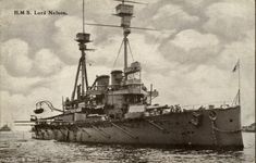 an old photo of a battleship in the water