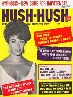 the cover of hush hush magazine with an image of a woman in a white dress