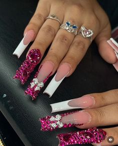 Pink Bling Nails, Punk Nails, Acrylic Press On Nails, Nail Tip, Dope Nail Designs, Exotic Nails