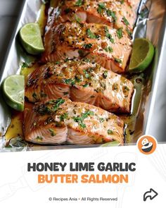 honey lime garlic butter salmon on a tray