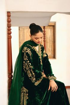 Agra Velvet Agha Noor Bridal, Velvet Suit Design, Agha Noor, Wedding Saree Collection, Punjabi Outfits, Bridal Studio, Fashion Drawing Tutorial, Green Velvet Dress, Velvet Suit