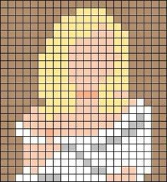 a cross stitch pattern with the image of a woman's face in yellow and white