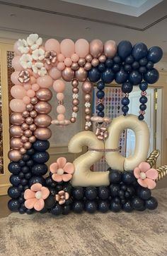 balloons are arranged in the shape of flowers and numbers for a new year's eve celebration