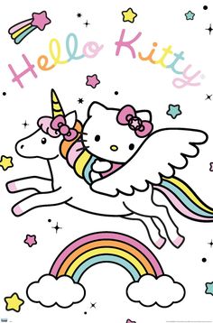 an image of hello kitty flying over the rainbow