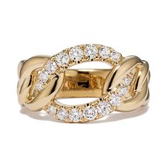 Round off any ensemble with this diamond and gold link ring. Tapered gold links give way to the bold and beautiful diamond link at the center of this superlative design. The natural diamonds have been hand matched for consistent color  clarity  and sparkle. Hypoallergenic 14k polished yellow gold is great for sensitive skin. Link Ring, Round Off, Linking Rings, Infinity Ring, Gold Link, Diamonds And Gold, Bold And Beautiful, Fashion Rings, Natural Diamonds