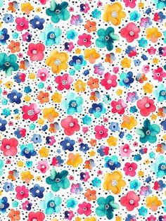 colorful flowers and dots on white background