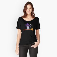 Get my art printed on awesome products. Support me at Redbubble #RBandME: https://www.redbubble.com/i/t-shirt/Witch-Cat-Flying-on-a-Broom-by-diegovcarvalho/113321171.528ON?asc=u Halloween Gift Bags, Best T Shirt Designs, Love And Basketball, Basketball Shirts, Cat Silhouette, I Love Music, Cool T Shirts