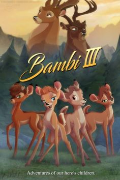 an advertisement for the animated movie banbi ii, featuring deers and antelope