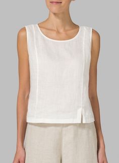 Linen Tanks & Camis | Missy Clothing Fitted Linen Tank Top For Everyday, Classic Sleeveless Vest For Layering, Classic Summer Tops With Tank Straps, Elegant Fitted Top With Tank Straps, Versatile Sleeveless Blouse For Everyday, Classic Fitted Vest Top, Solid Color Sleeveless Top For Everyday, Elegant Cotton Tank Top, Solid Sleeveless Top For Everyday