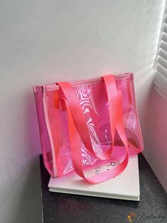 BirdinBag - Neon-Pink Shoulder Tote Bag with Clear Contrast Binding - A Funky Fashion Statement Pink Large Capacity Handheld Satchel, Pink Handheld Satchel With Large Capacity, Pink Handheld Satchel For School, Pink Large Capacity Rectangular Shoulder Bag, Pink Rectangular Satchel For School, Casual Pink Shoulder Bag For Daily Use, Pink Rectangular Shoulder Bag, Pink Large Capacity Handheld Shoulder Bag, Pink Handheld Shoulder Bag With Large Capacity