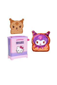 hello kitty toaster and sandwich set on a white background, with one slice cut out to look like an animal