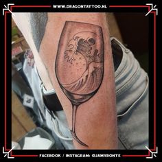 Black and grey wine glass with storm.  Designed and tattooed by: Jamy Bonte Dragon Tattoo. Wine Glass, Wine, In This Moment