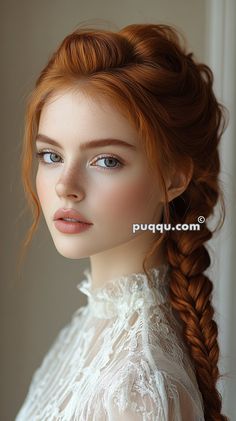 Clothes For Redheads, Neutral Expression, Homestead Family, Pretty Redheads, Auburn Hair Color, Redhead Woman, Pretty Redhead, Braided Hairdo, Red Haired Beauty