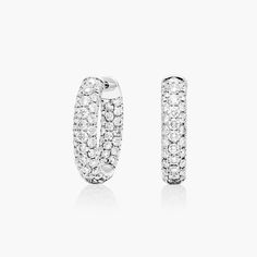 14K White Gold Diamond Extravaganza Oval Hoop Earrings. Three row of diamonds, three rows of out of this world sparkle. These extravagant hoop earrings will match your most luxurious outfit! Oval Hoop Earrings, Diamond Hoop Earrings, Jewelry Inspo, Fine Jewellery Earrings, Out Of This World, Luxury Outfits, White Gold Diamonds, This World, Diamond Shapes