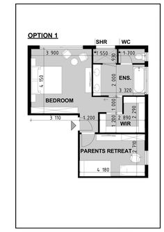 the floor plan for an apartment with one bedroom and two bathrooms in each room,