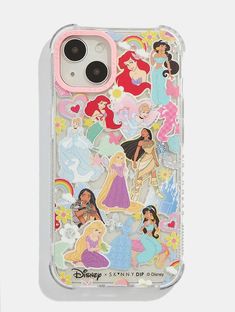 an iphone case with disney princess stickers on it