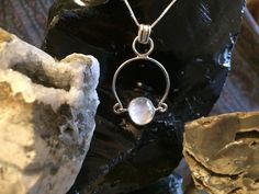 Artisan Rainbow Moonstone Lunar Hoop Necklace Protective Crystal Amulet Sterling Silver by JuliaRoseBoyerDesign on Etsy Hoop Necklace, Rainbow Moonstone