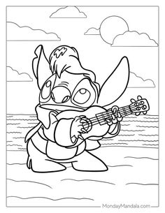 an angry bird playing the guitar on the beach coloring pages for adults and children to color