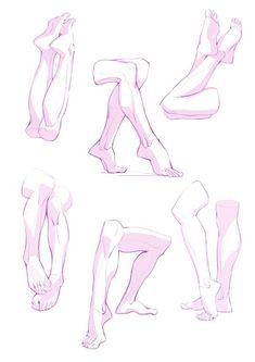 the legs and feet of a woman in various positions, with different angles to their body