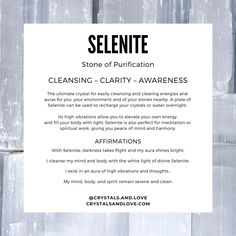 Stone of Purification CLEANSING – CLARITY – AWARENESS The ultimate crystal for easily cleansing and clearing energies and auras for you, your environment and of your stones nearby. A plate of Selenite can be used to recharge all your crystals overnight. Its high vibrations allow you to elevate your own energy and fill your body with light. Selenite is also perfect for meditation or spiritual work, giving you peace of mind and harmony. Product Description One Medium Natural Lotus Flower Selenite Selenite Crystal Meaning, How To Cleanse Crystals With Selenite, Selenite Properties, How To Charge Crystals With Selenite, Selenite Wand, Selenite Affirmation, How To Charge Selenite, Selenite Crystal Affirmation, Selenite Affirmation Crystals