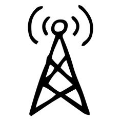 the radio tower is black and white with wifi waves coming out of it's top