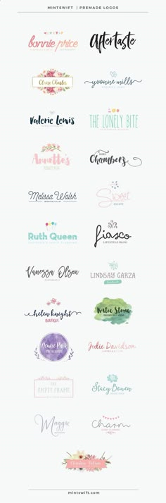 the different font styles and colors for each type of logo, including watercolors