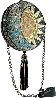 High-end Beaded Shoulder Bag For Travel, Celestial Sun And Moon, Mary Frances Bags, Round Handbag, Moon Galaxy, Galaxy Black, Celestial Sun, Mary Frances, Cheap Purses