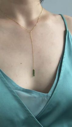 Green Tourmaline Lariat Necklace – YI COLLECTION Yi Collection, Necklace Ideas, Lariat Necklace, Tourmaline, Yellow Gold, Gemstones, Yellow, Green