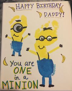 a birthday card with two minion characters painted on it