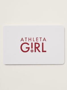 a red and white sticker with the word athlete girl on it, against a white background