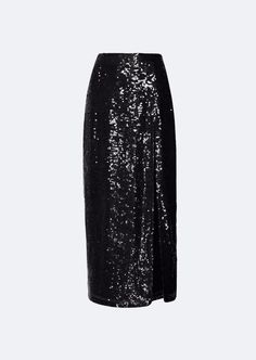 Sequin viscose high waisted midi skirt with slit. True to size. Material: 100% Viscose, Lining: 100% Recycled Polyester Care: Professional Dry Clean High Waisted Midi Skirt, Black Sequin Skirt, Skirts Midi High Waisted, High Waist Skirt, Skirt Black, Waist Skirt, Midi Length, Sequin Skirt, High Waisted Skirt