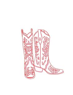 a pair of cowboy boots drawn in red ink