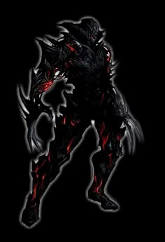 an image of a demonic creature in the dark with red and black accents on it