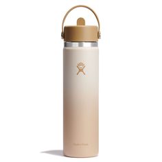 the hydro flask water bottle is shown in beige