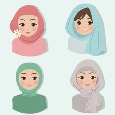 four women wearing hijabs and scarves, one with a flower in her hair