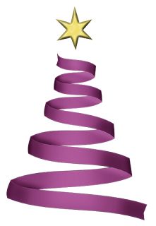 a purple christmas tree with a star on top and ribbon in the shape of a spiral