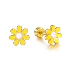 PRICES MAY VARY. 🌼Daisy Flower Earrings🌼 — Light weight, reduce the burden on the ears. Perfect for toddlers, young girls & women, these cute screw back stud earrings are the perfect addition to any outfit. 🌼Hypoallergenic Titanium Earrings🌼 — Made of titanium material, rust-proff, nickel-free, Lead-free, electroplated protective layer can improve hardness, reduce damage and prevent allergies to protect your sensitive ears. These Daisy flower earrings is suitable for your girl's sensitive sk Yellow Stud Earrings, Preppy Earrings, Earrings For Sensitive Ears, Flat Back Earrings, Titanium Earrings, Hypoallergenic Earrings, Flower Studs, Girls Jewelry, Sensitive Ears