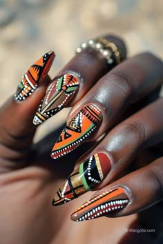 20 Africa-Inspired Nail Art Designs You'll Love - African Inspired Nails, Whimsical Nail Art, Vogue Nails, Crazy Nail Designs, Hot Nail Designs, Crazy Nail Art