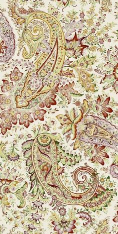 an intricately designed wallpaper with colorful flowers and paisleys on it's white background